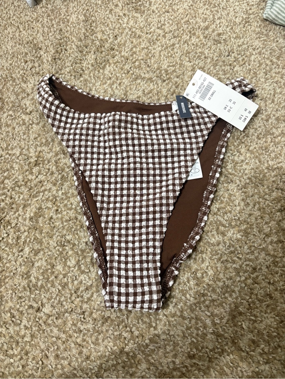 NWT Abercrombie & Fitch Brown and White Gingham Bikini Bottom